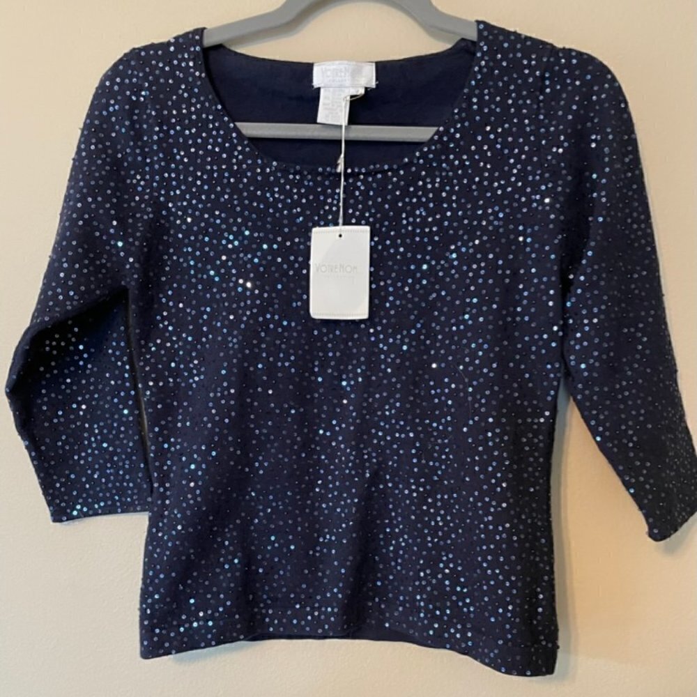 VOTRE Nom Navy Sequin Top Size S